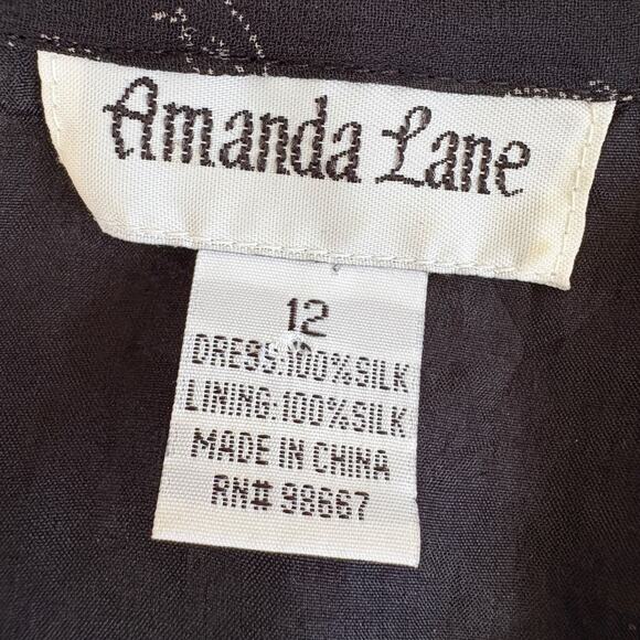 Vintage 100% Silk Black Floral Button Down Dress 90s Grunge Dark Romantic 12 - Picture 7 of 8